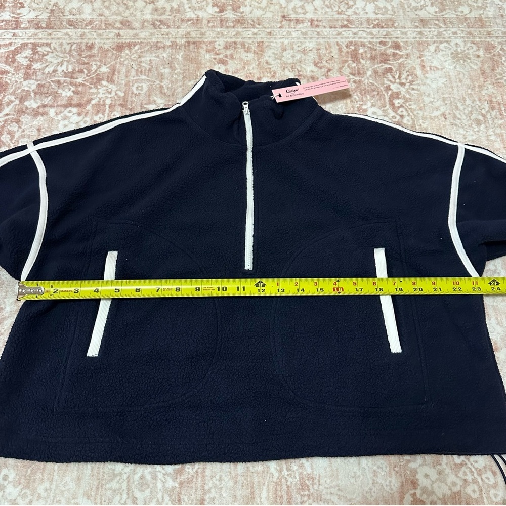 NWT Navy Fleece Contrast Cropped Sweatshirt With Drawstrings - Picture 10 of 12